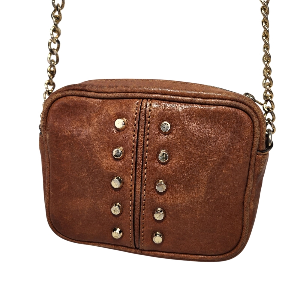 Michael Kors Brown Leather Uptown Astor Small Crossbody Bag Purse Gold Stud - Picture 8 of 13
